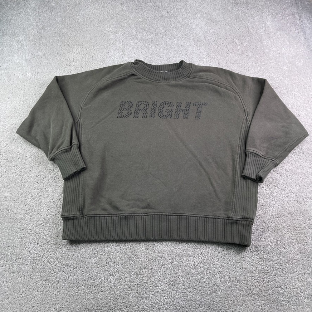 Aerie Sweatshirt Womens Medium Olive Green Bright Star Graphic Pullover Crew